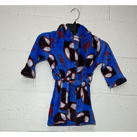 Marvel Spiderman Kids Robe XXS 2T Blue Red Fleece Belted Hooded Soft NWT - Picture 1 of 8